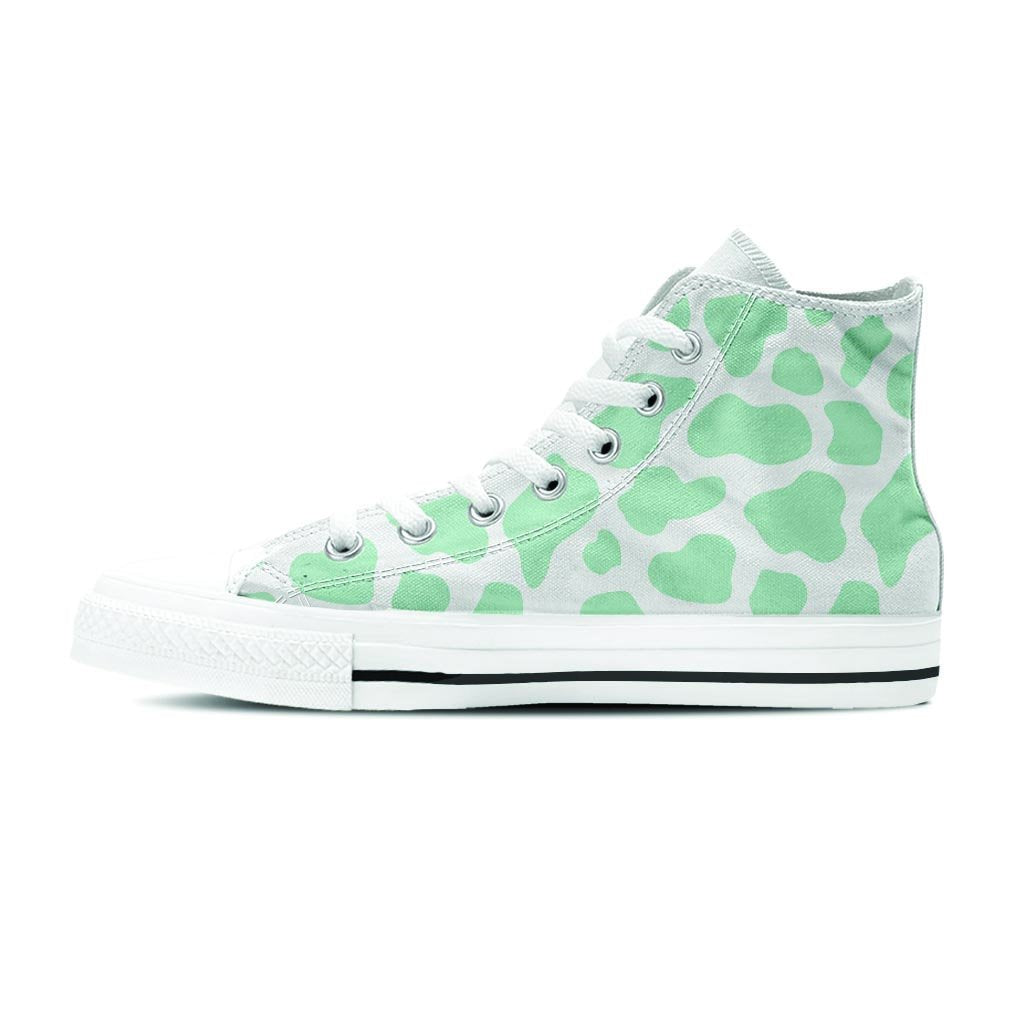 Teal And White Cow Print Women's High Top Shoes-grizzshop