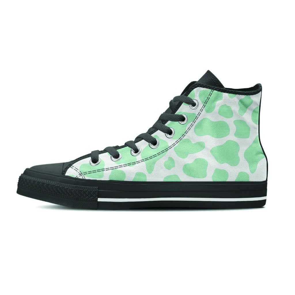 Teal And White Cow Print Women's High Top Shoes-grizzshop