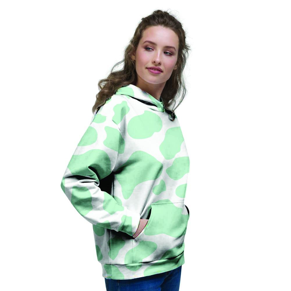 Teal And White Cow Print Women's Hoodie-grizzshop