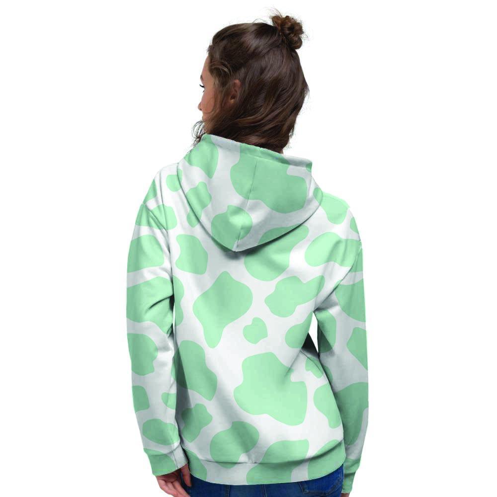 Teal And White Cow Print Women's Hoodie-grizzshop