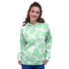 Teal And White Cow Print Women's Hoodie-grizzshop