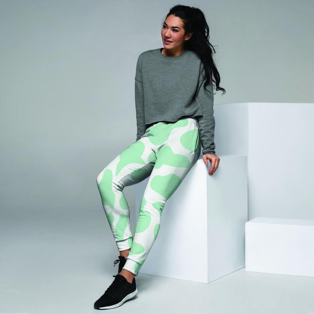 Teal And White Cow Print Women's Joggers-grizzshop