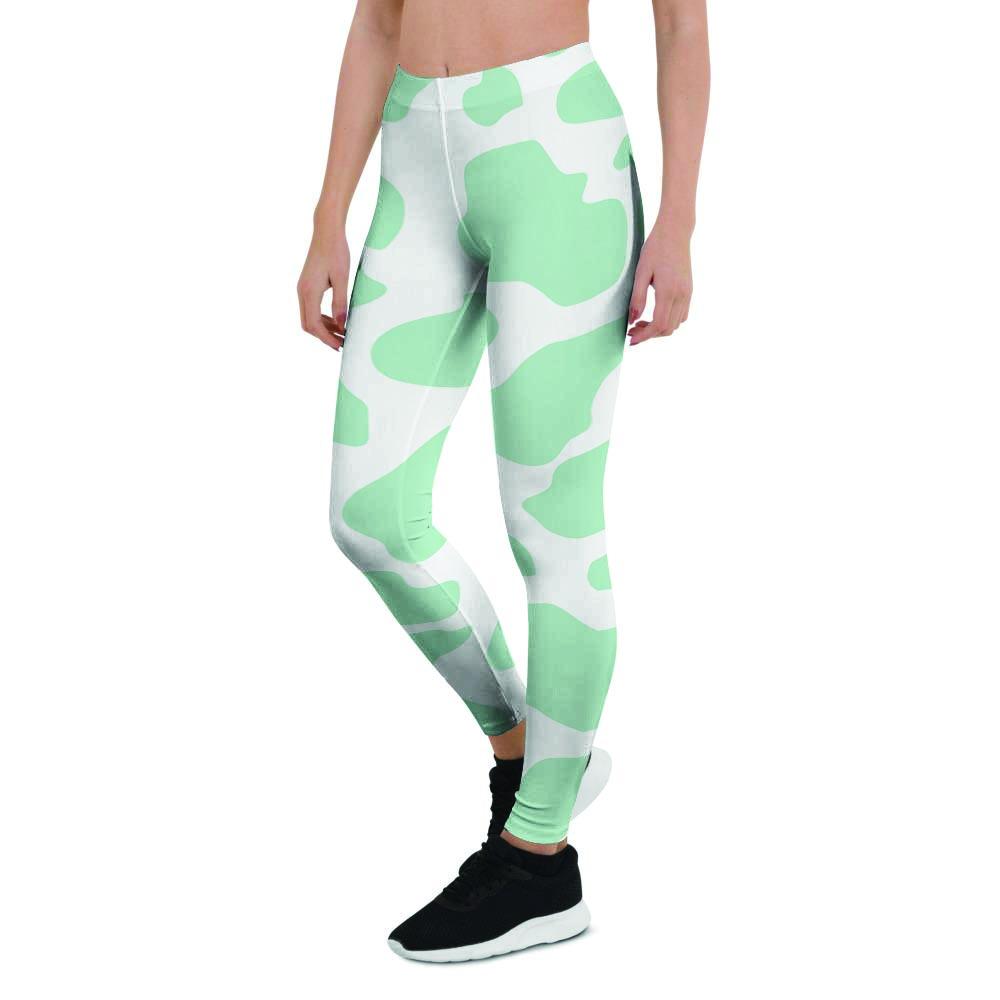 Teal And White Cow Print Women's Leggings-grizzshop