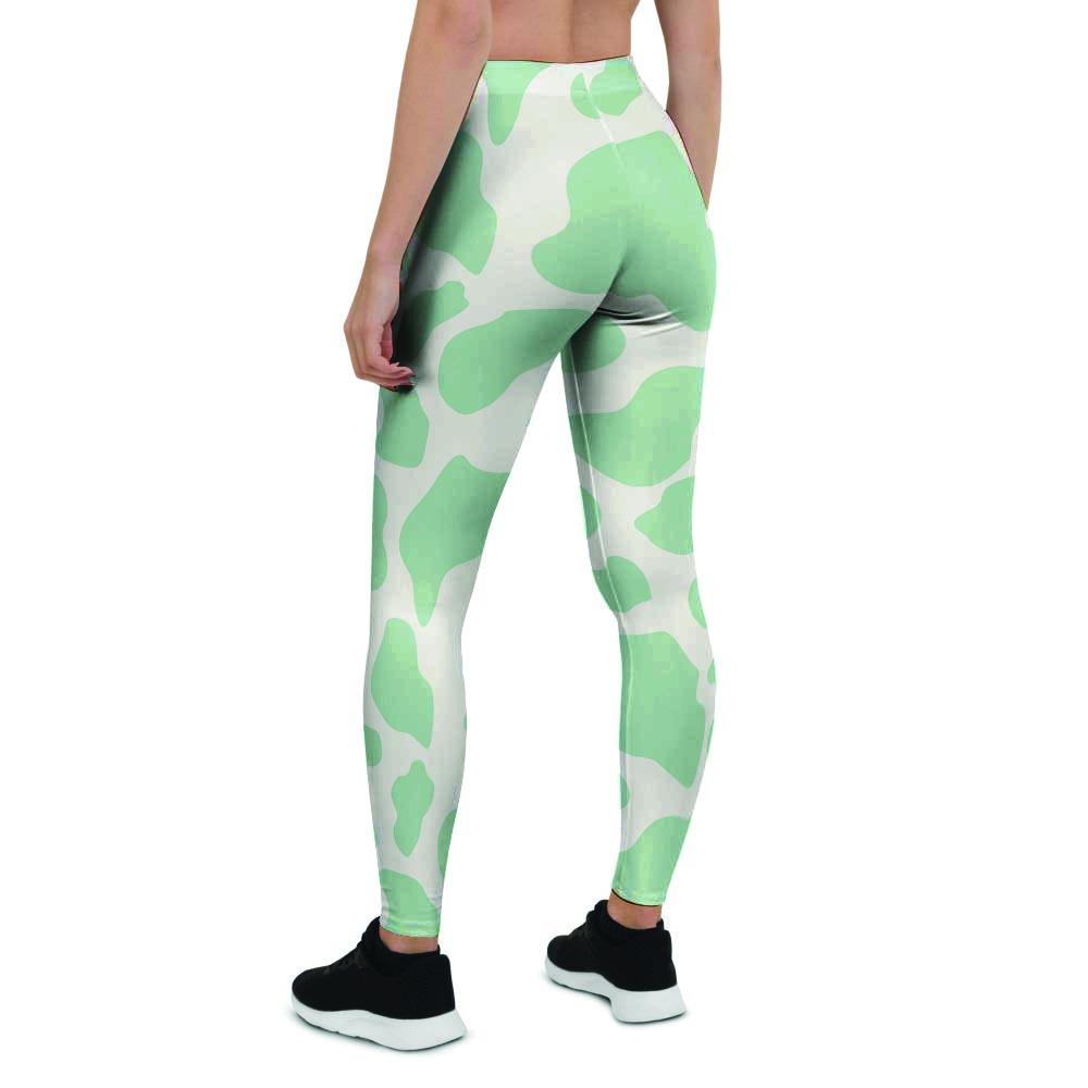 Teal And White Cow Print Women's Leggings-grizzshop