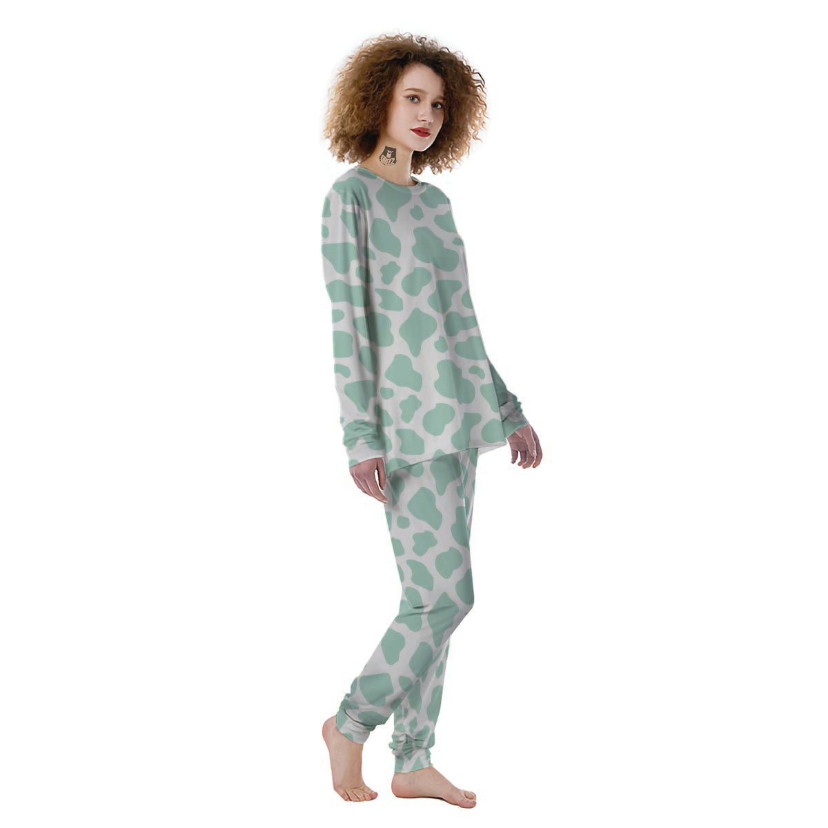 Teal And White Cow Print Women's Pajamas-grizzshop