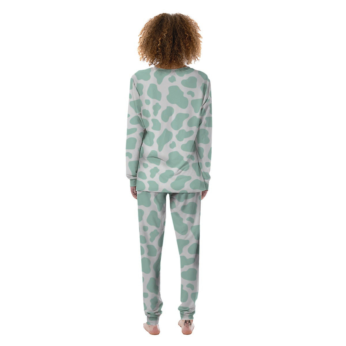 Teal And White Cow Print Women's Pajamas-grizzshop