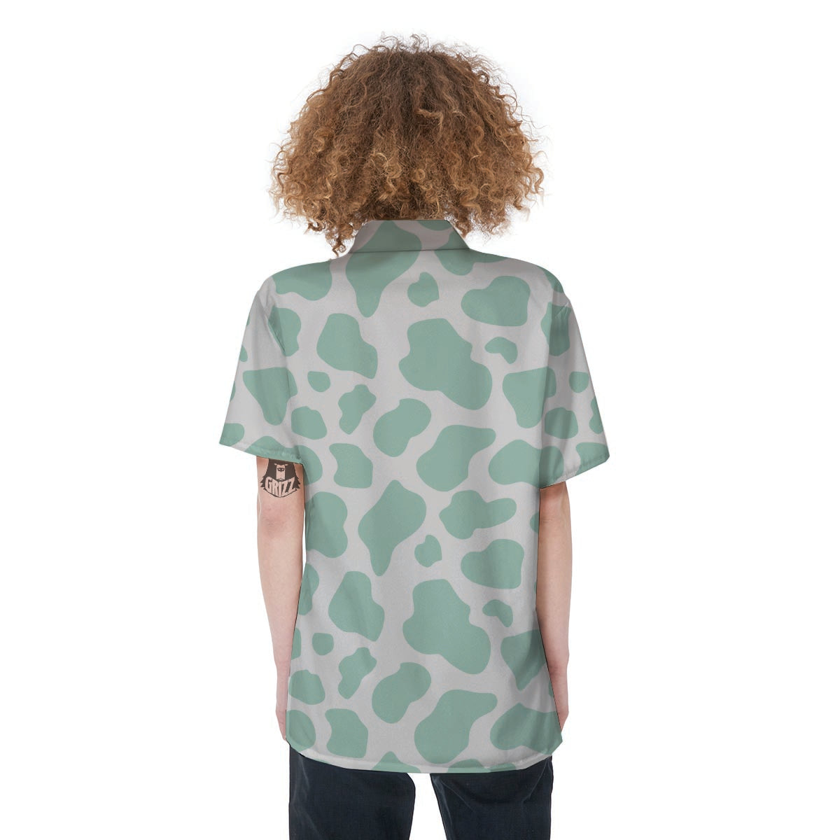 Teal And White Cow Print Women's Short Sleeve Shirts-grizzshop