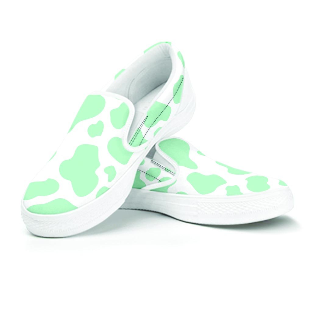 Teal And White Cow Print Women's Slip On Sneakers-grizzshop