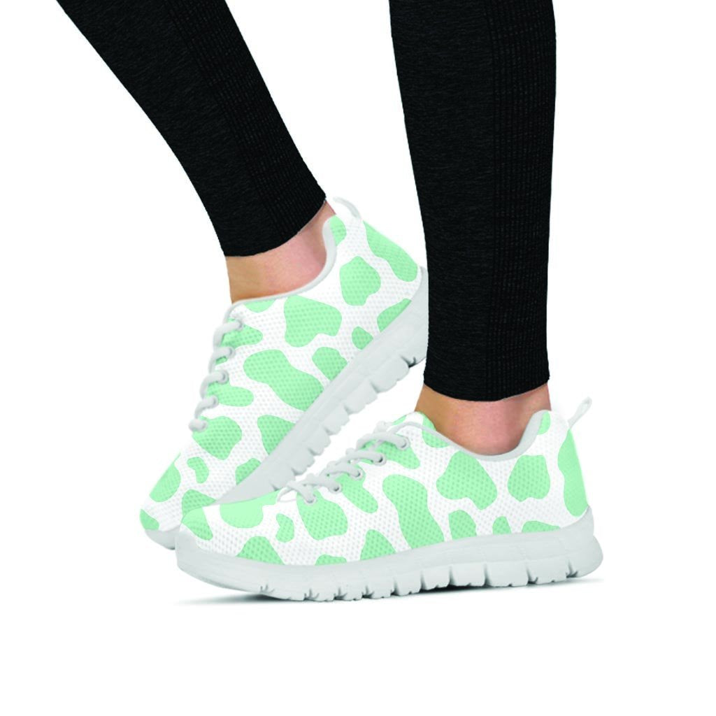 Teal And White Cow Print Women's Sneakers-grizzshop