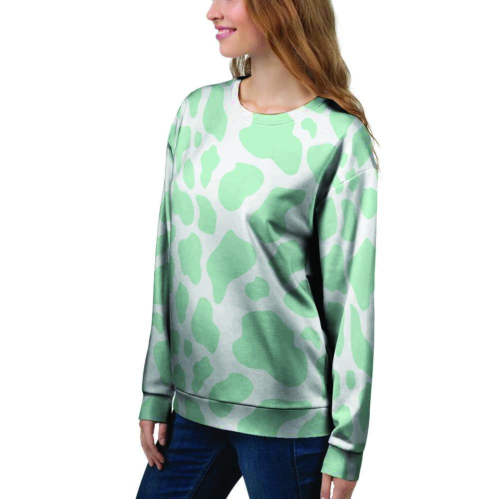 Teal And White Cow Print Women's Sweatshirt-grizzshop