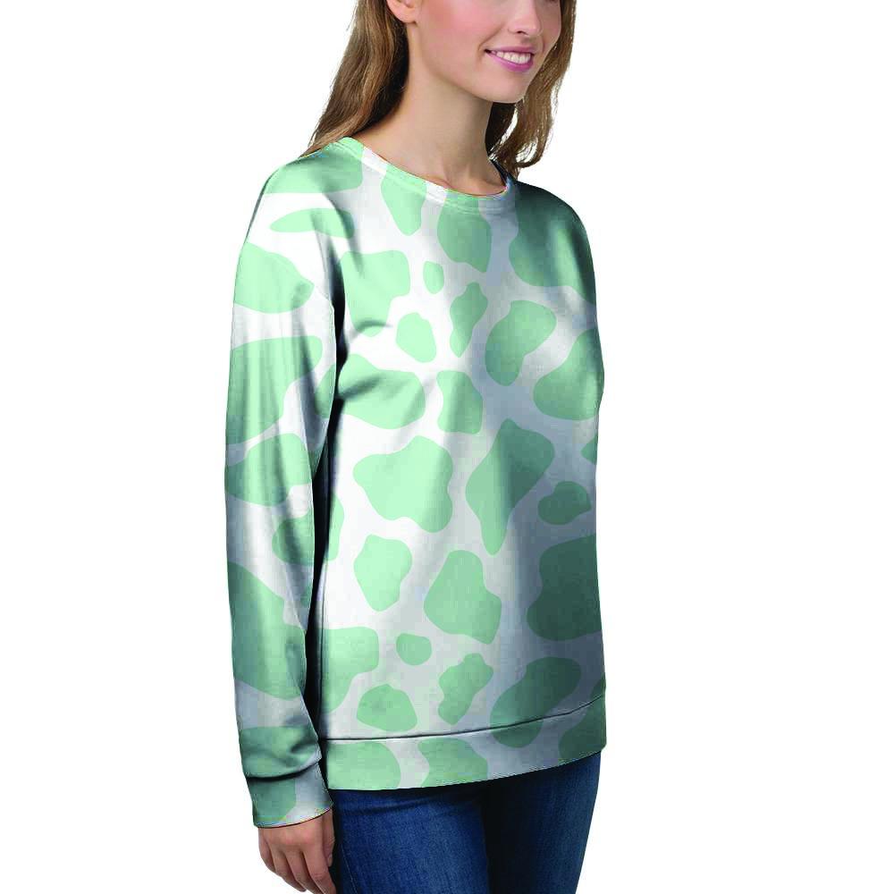 Teal And White Cow Print Women's Sweatshirt-grizzshop