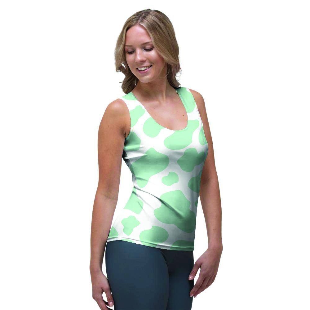 Teal And White Cow Print Women's Tank Top-grizzshop