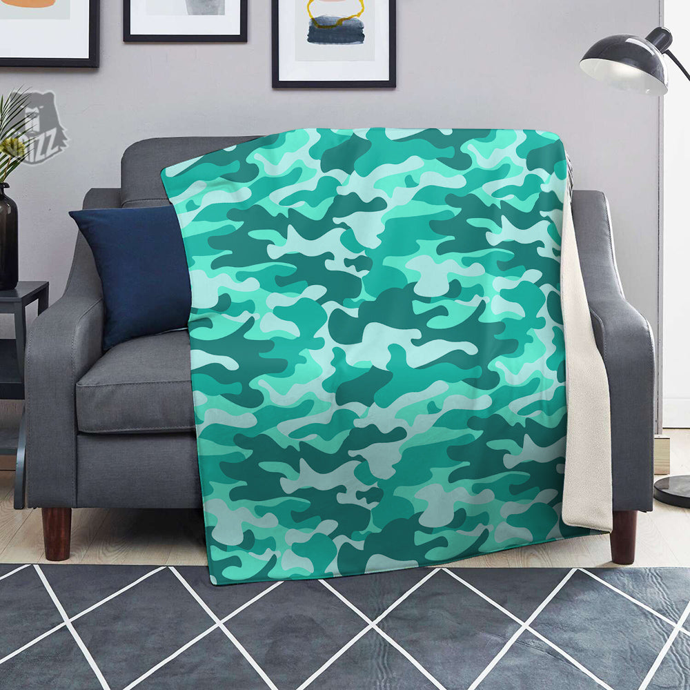 Teal Camo And Camouflage Print Blanket-grizzshop