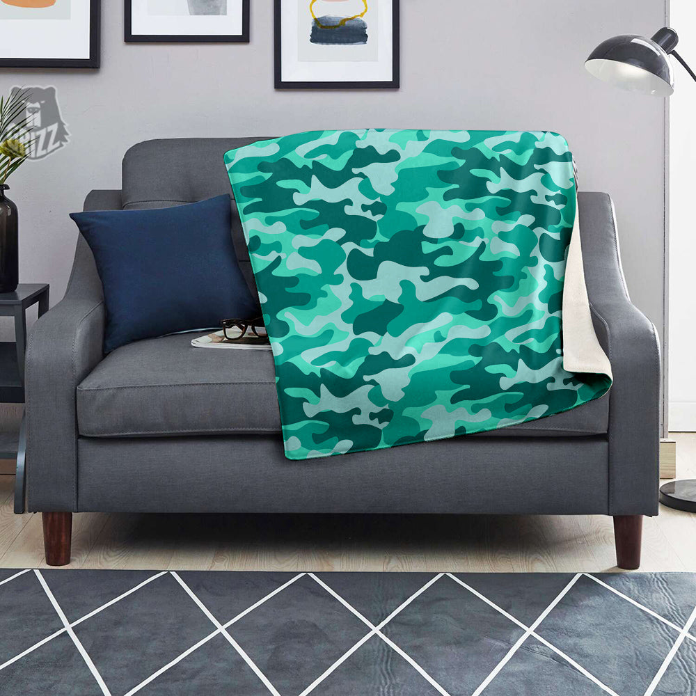 Teal Camo And Camouflage Print Blanket-grizzshop