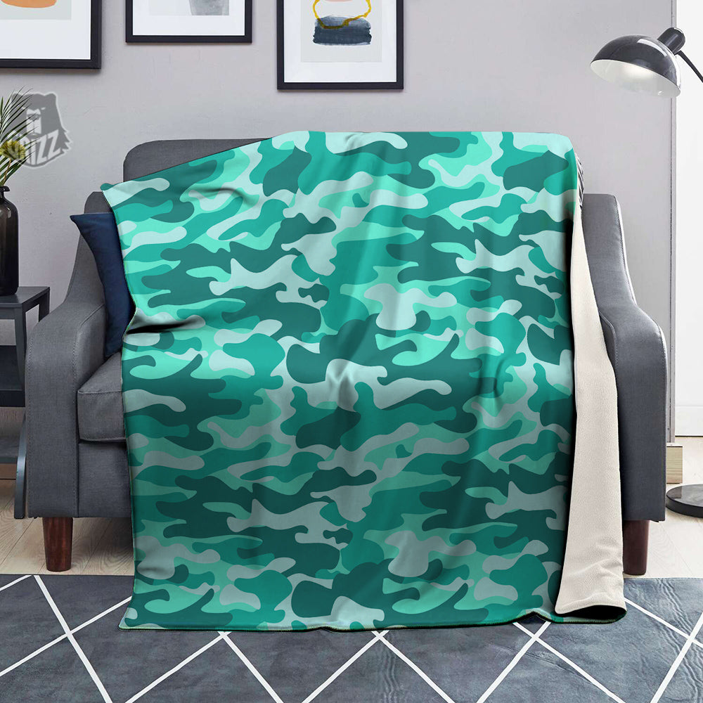 Teal Camo And Camouflage Print Blanket-grizzshop