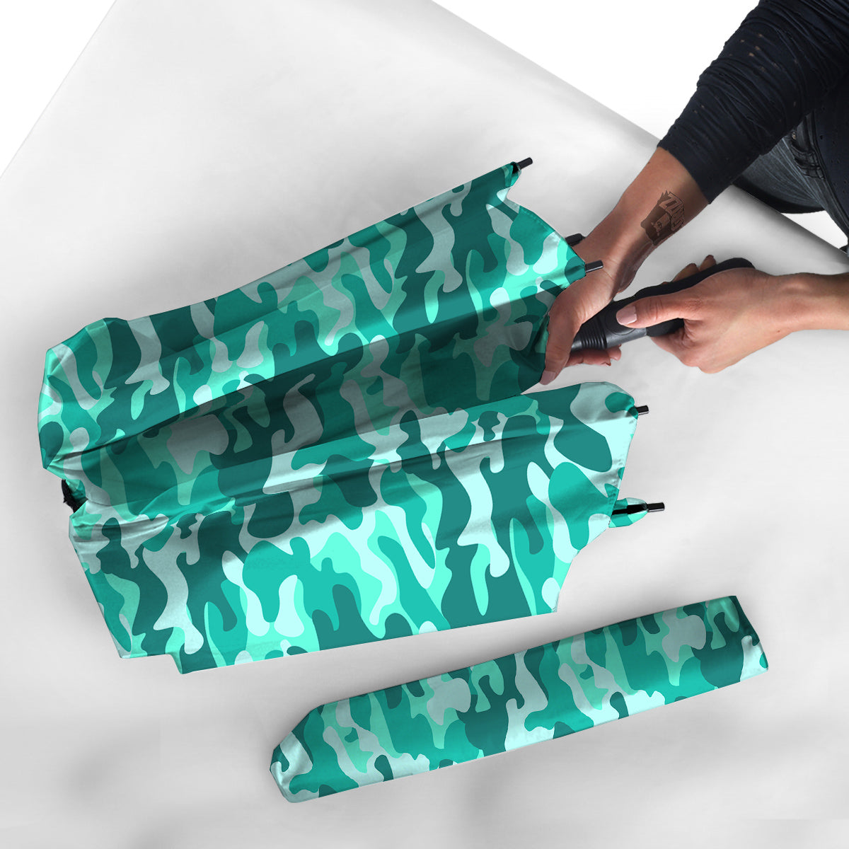 Teal Camo And Camouflage Print Umbrella-grizzshop