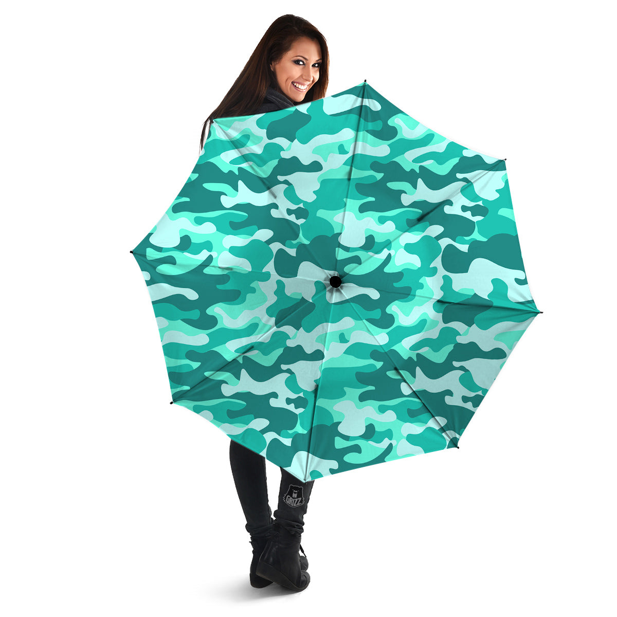 Teal Camo And Camouflage Print Umbrella-grizzshop