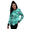 Teal Camo And Camouflage Print Women's Bomber Jacket-grizzshop