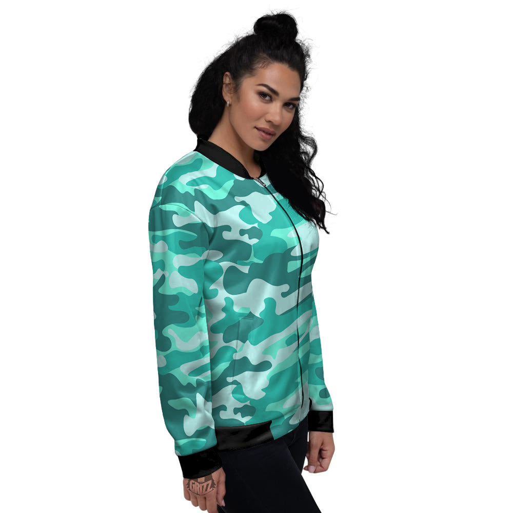 Teal Camo And Camouflage Print Women's Bomber Jacket-grizzshop