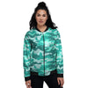 Teal Camo And Camouflage Print Women's Bomber Jacket-grizzshop