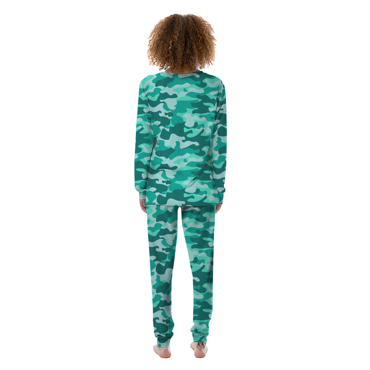 Teal Camo And Camouflage Print Women's Pajamas-grizzshop