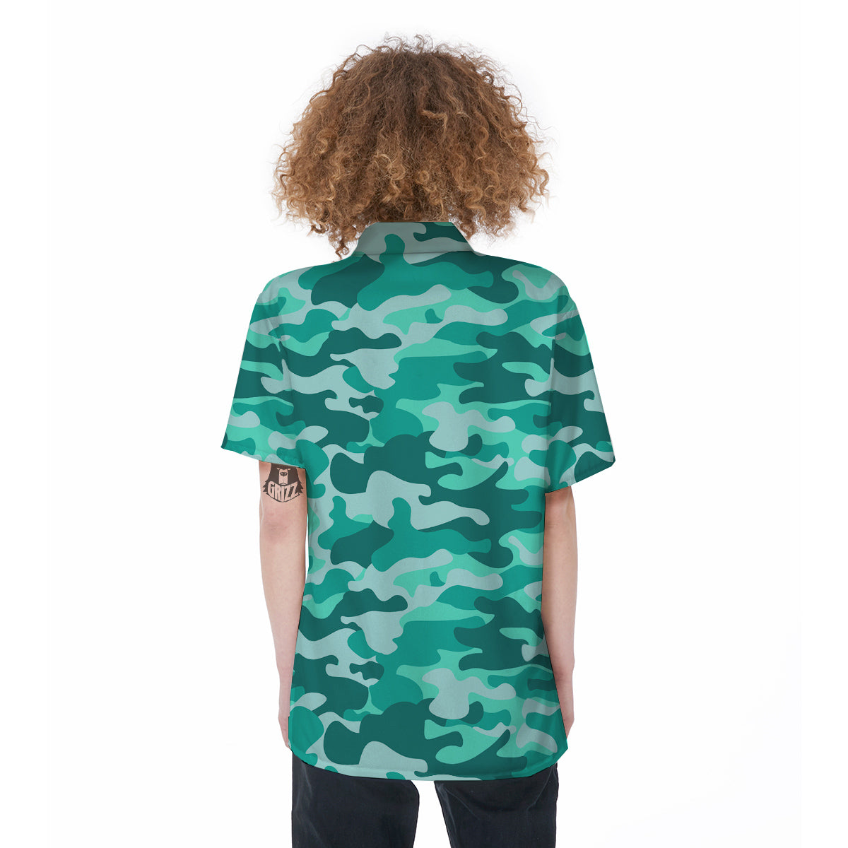 Teal Camo And Camouflage Print Women's Short Sleeve Shirts-grizzshop