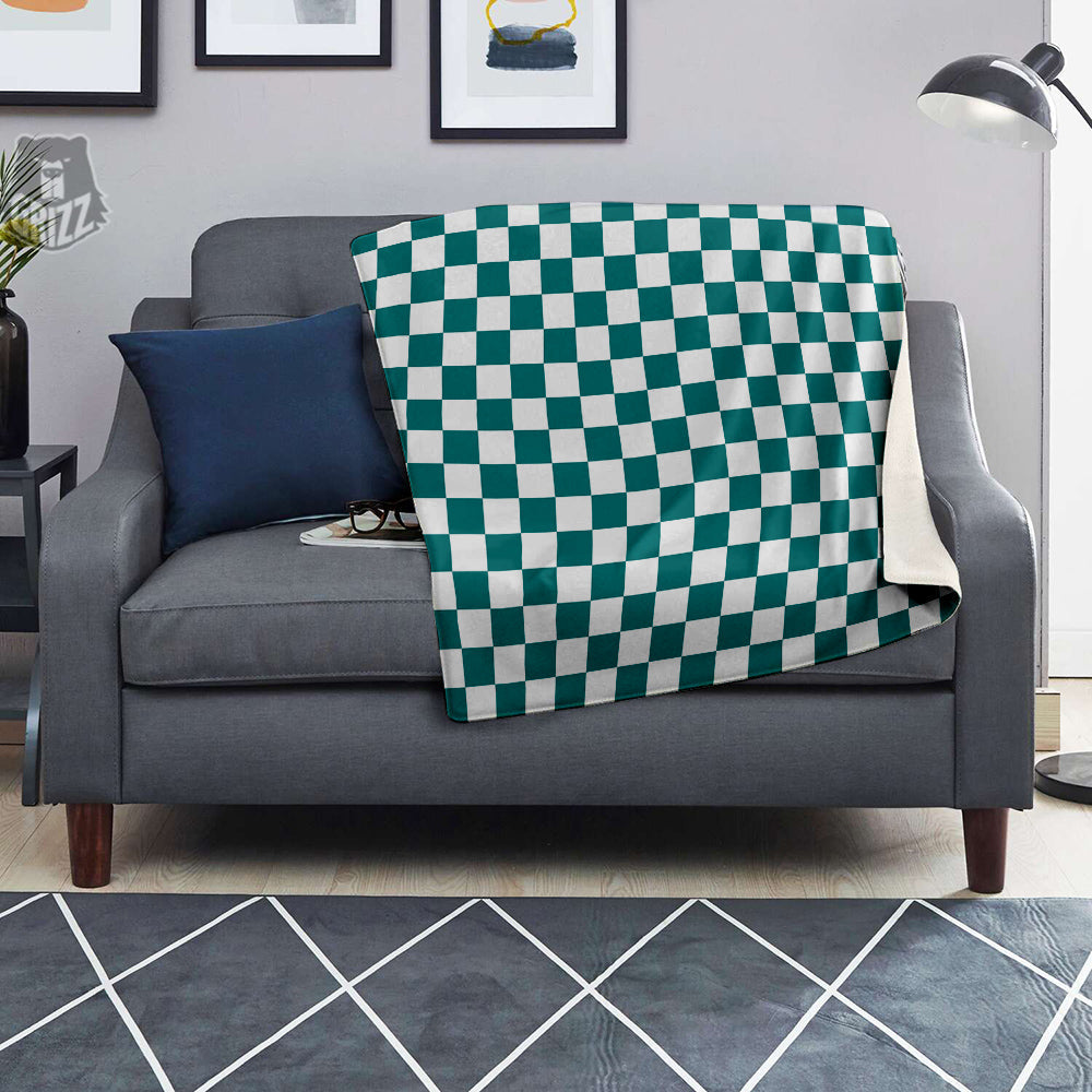 Teal Checkered Flag Print Blanket-grizzshop