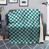 Teal Checkered Flag Print Blanket-grizzshop