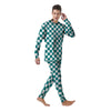 Teal Checkered Flag Print Men's Pajamas-grizzshop