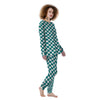 Teal Checkered Flag Print Women's Pajamas-grizzshop