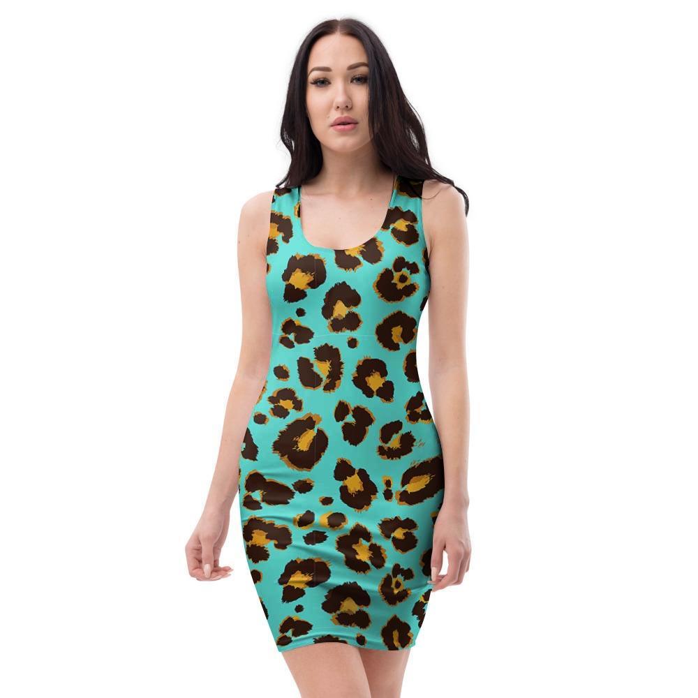 Teal Cheetah Bodycon Dress-grizzshop