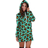 Teal Cheetah Hoodie Dress-grizzshop