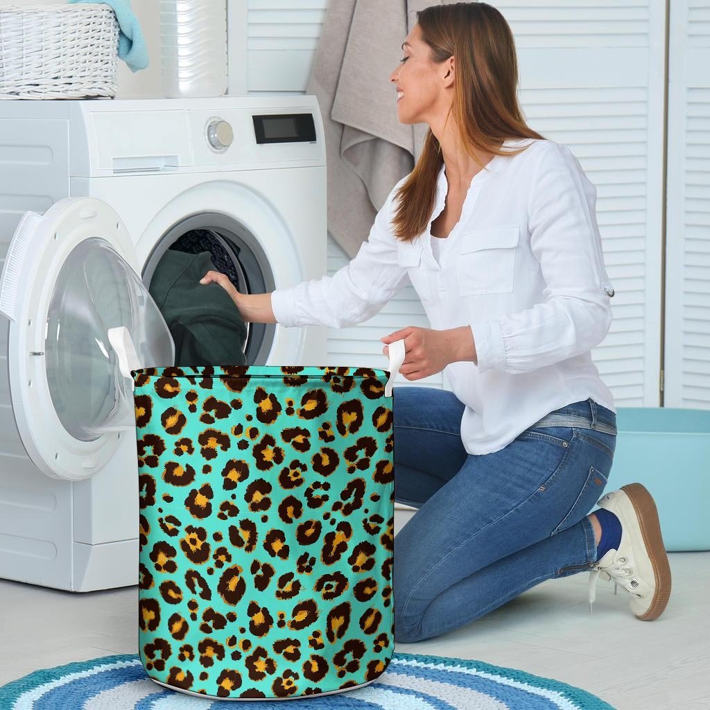 Teal Cheetah Laundry Basket-grizzshop