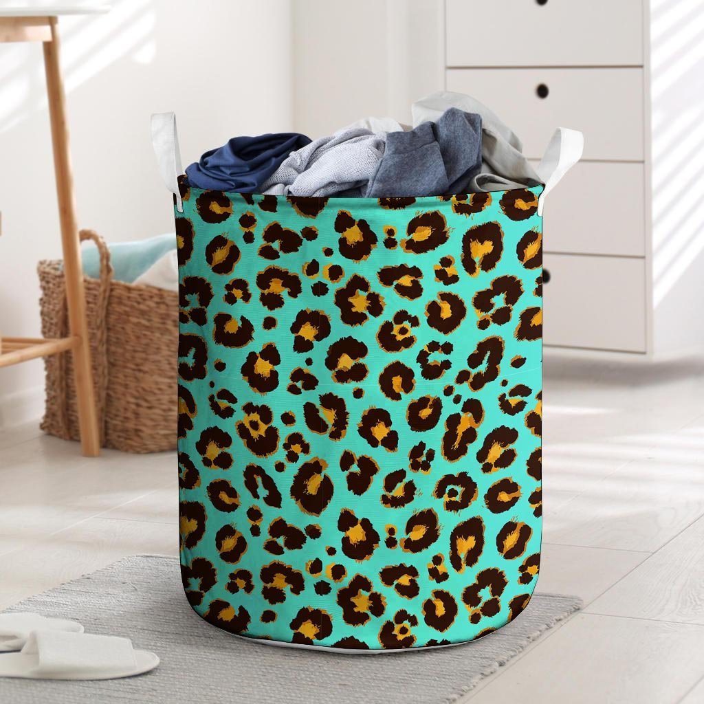 Teal Cheetah Laundry Basket-grizzshop