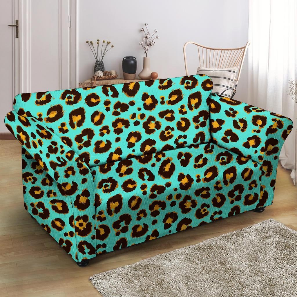 Teal Cheetah Loveseat Cover-grizzshop