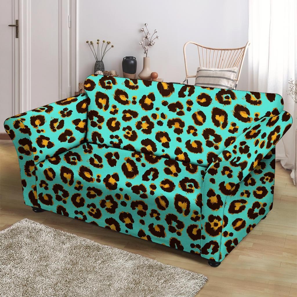 Teal Cheetah Loveseat Cover-grizzshop