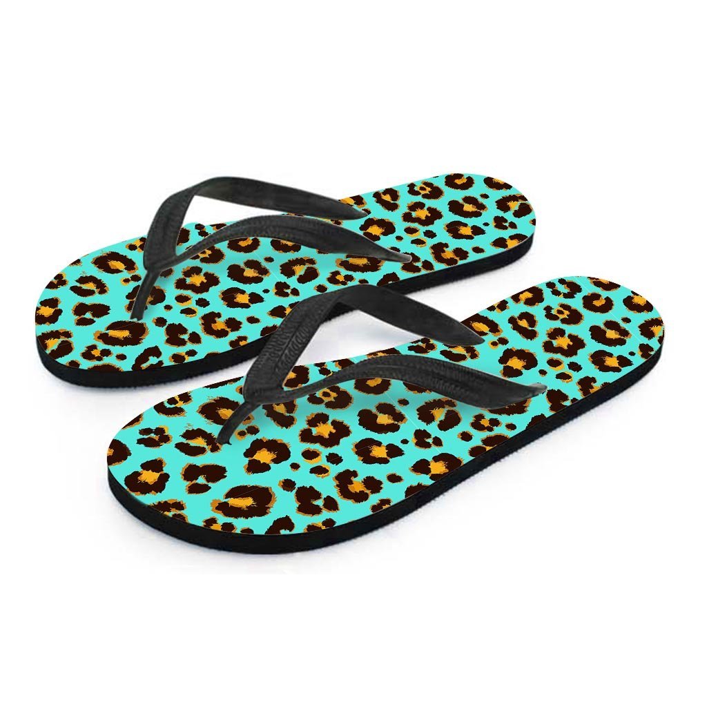 Teal Cheetah Men's Flip Flops-grizzshop