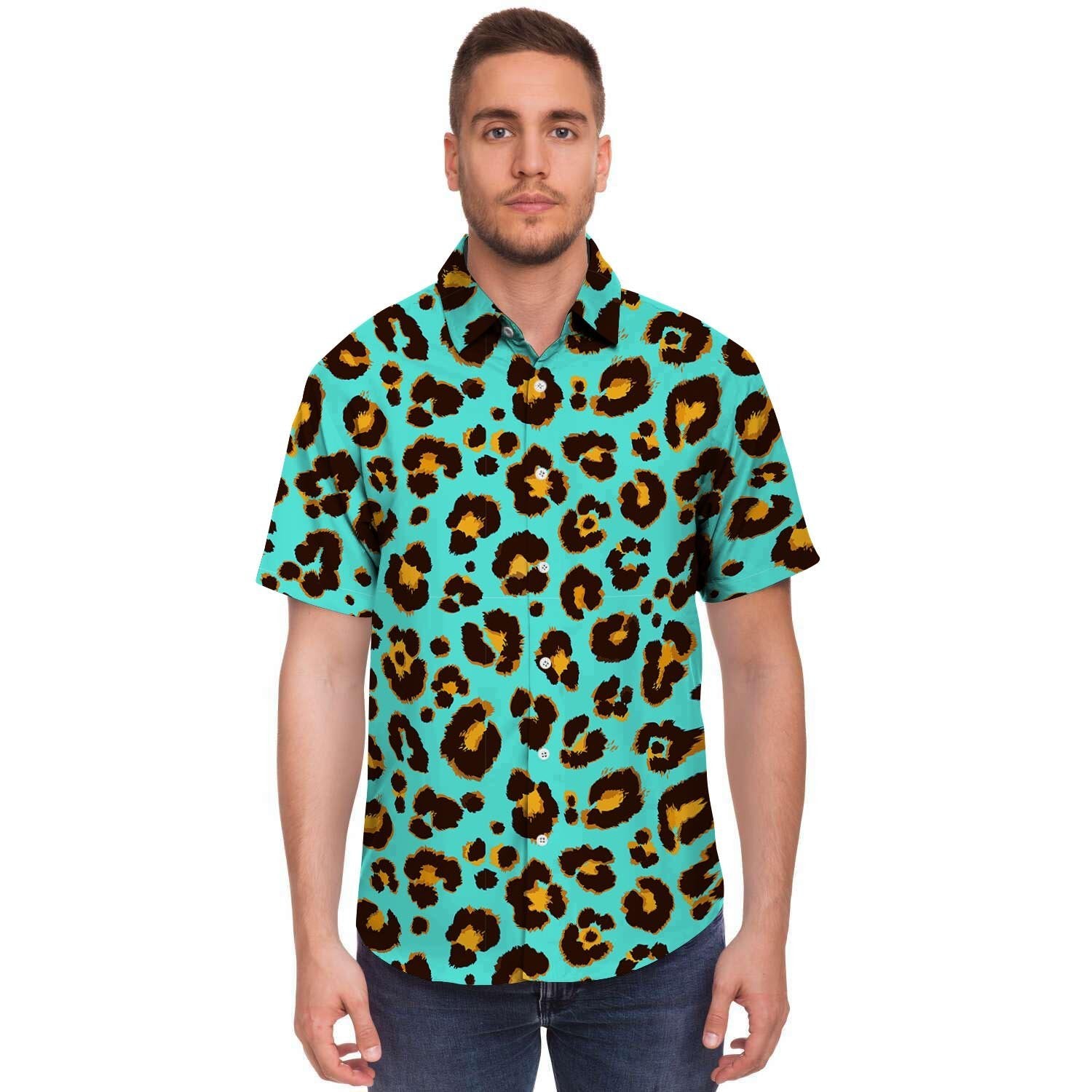 Teal Cheetah Men's Short Sleeve Shirt-grizzshop