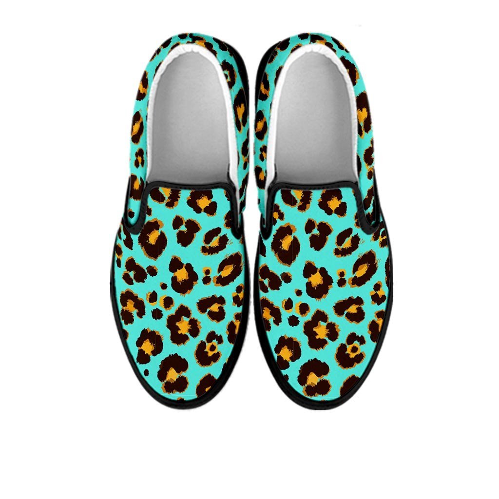 Teal Cheetah Men's Slip On Sneakers-grizzshop