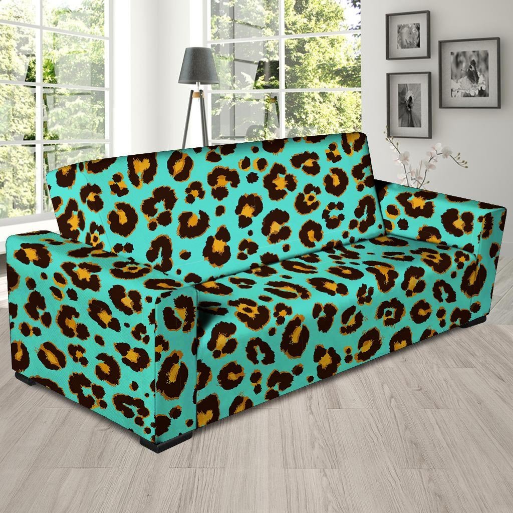 Teal Cheetah Sofa Cover-grizzshop