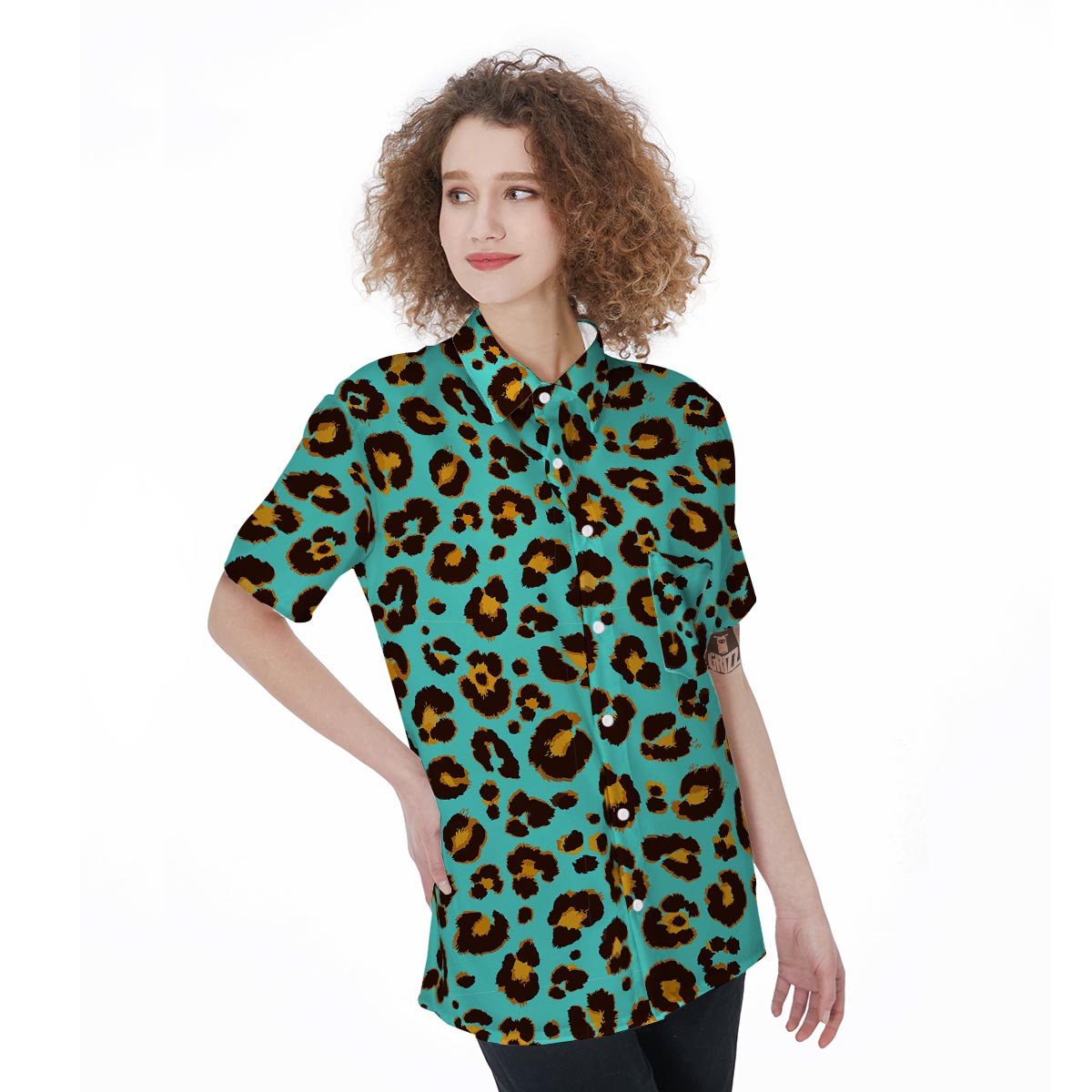 Teal Cheetah Women's Short Sleeve Shirts-grizzshop