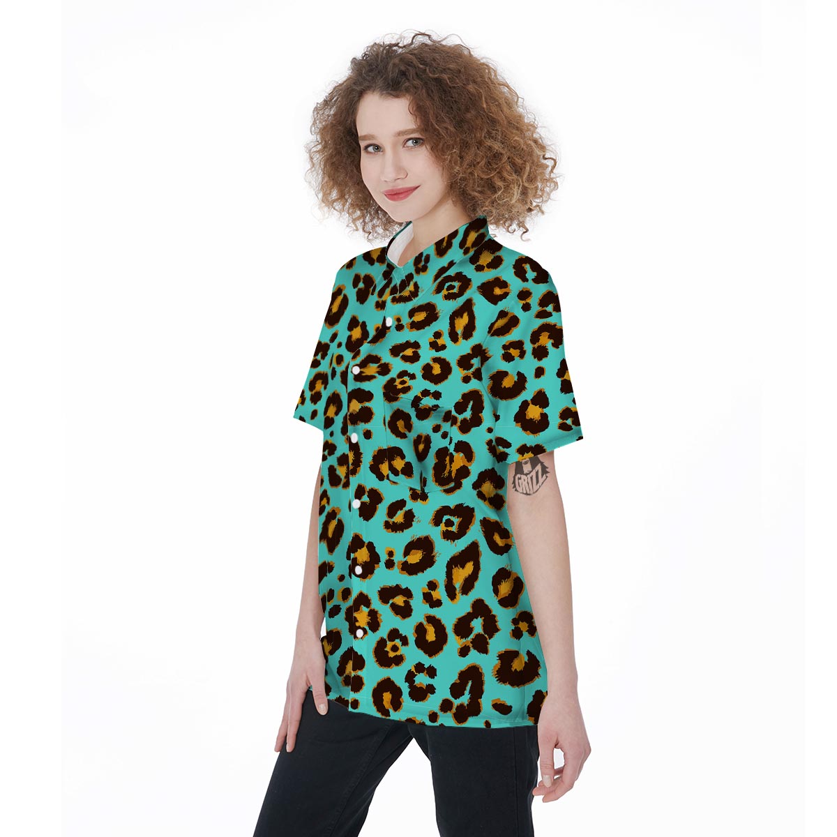 Teal Cheetah Women's Short Sleeve Shirts-grizzshop