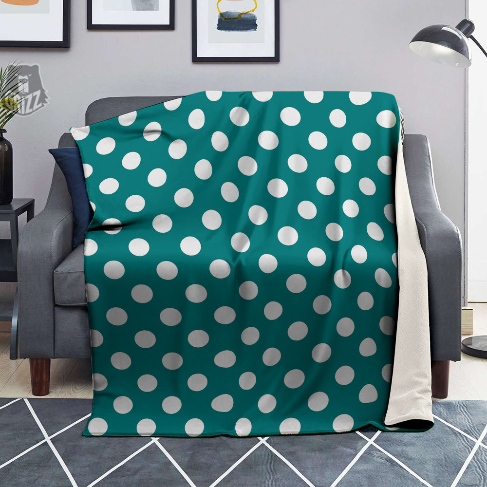 Teal Color Polka Dot Print Pattern Blanket-grizzshop