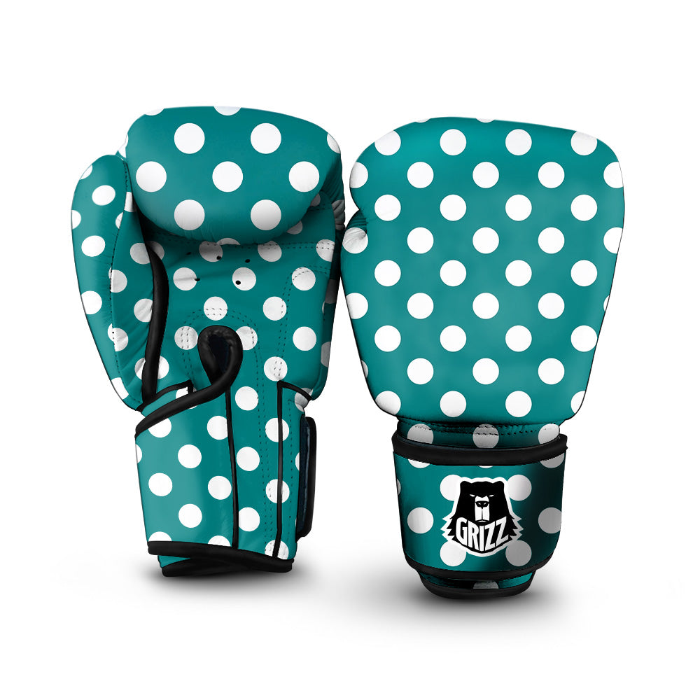 Teal Color Polka Dot Print Pattern Boxing Gloves-grizzshop