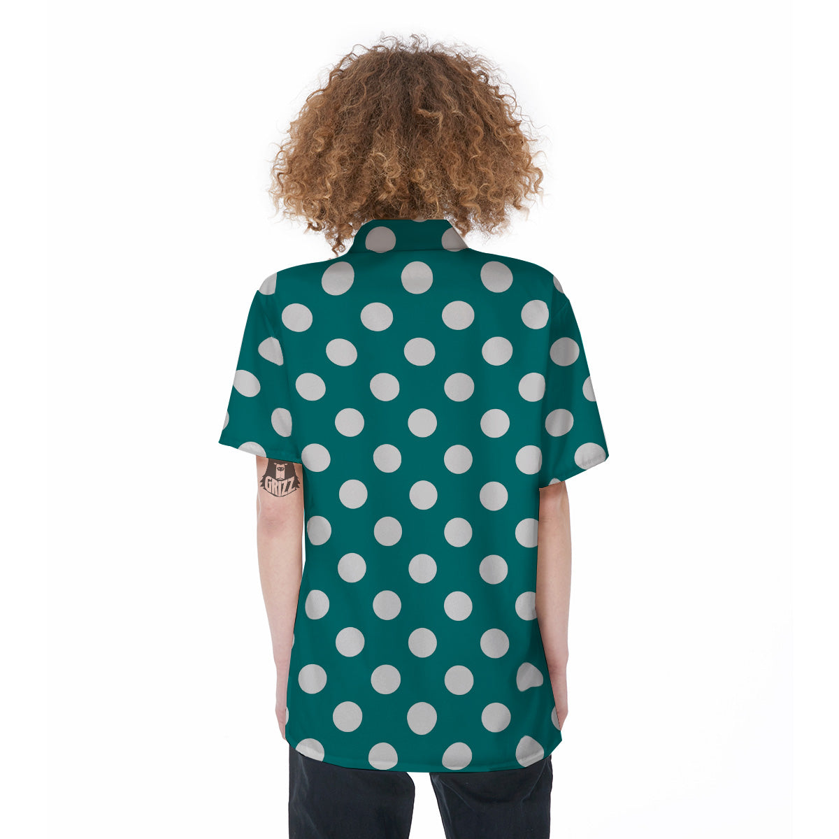 Teal Color Polka Dot Print Pattern Women's Short Sleeve Shirts-grizzshop