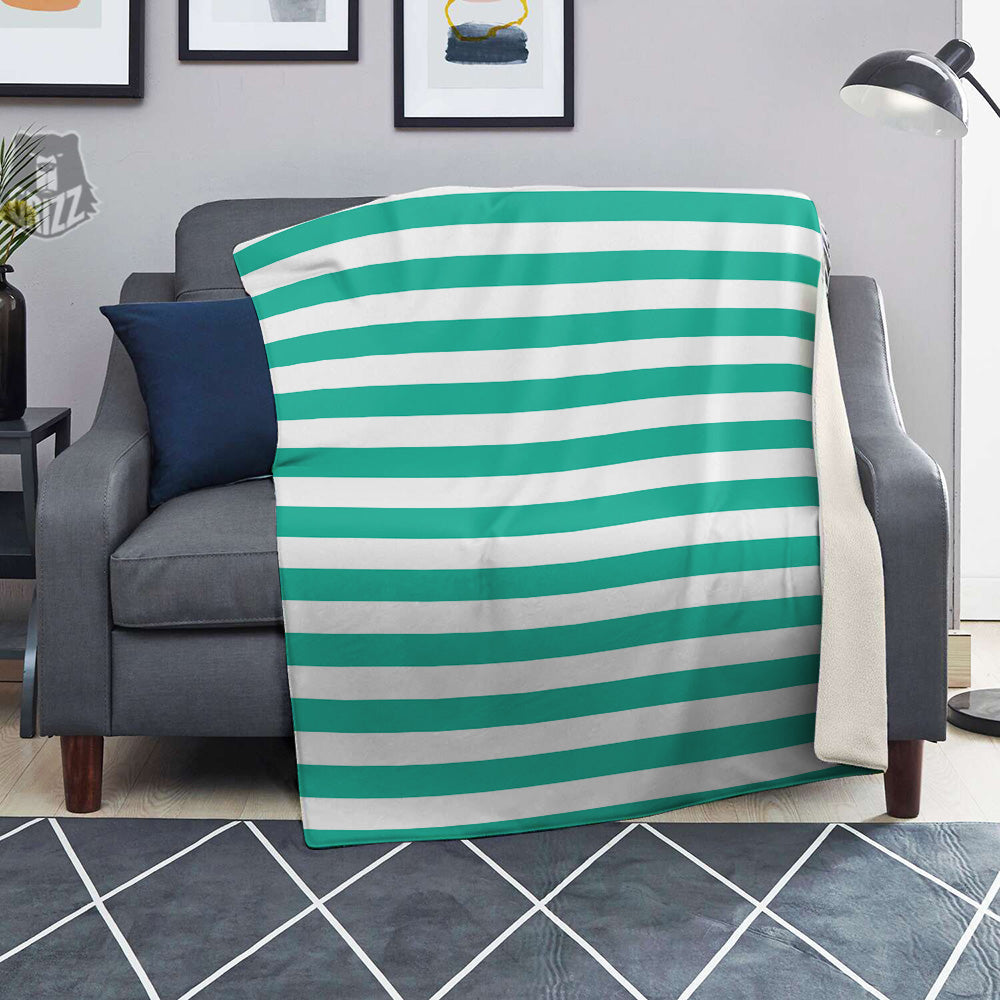 Teal Color Striped Print Blanket-grizzshop