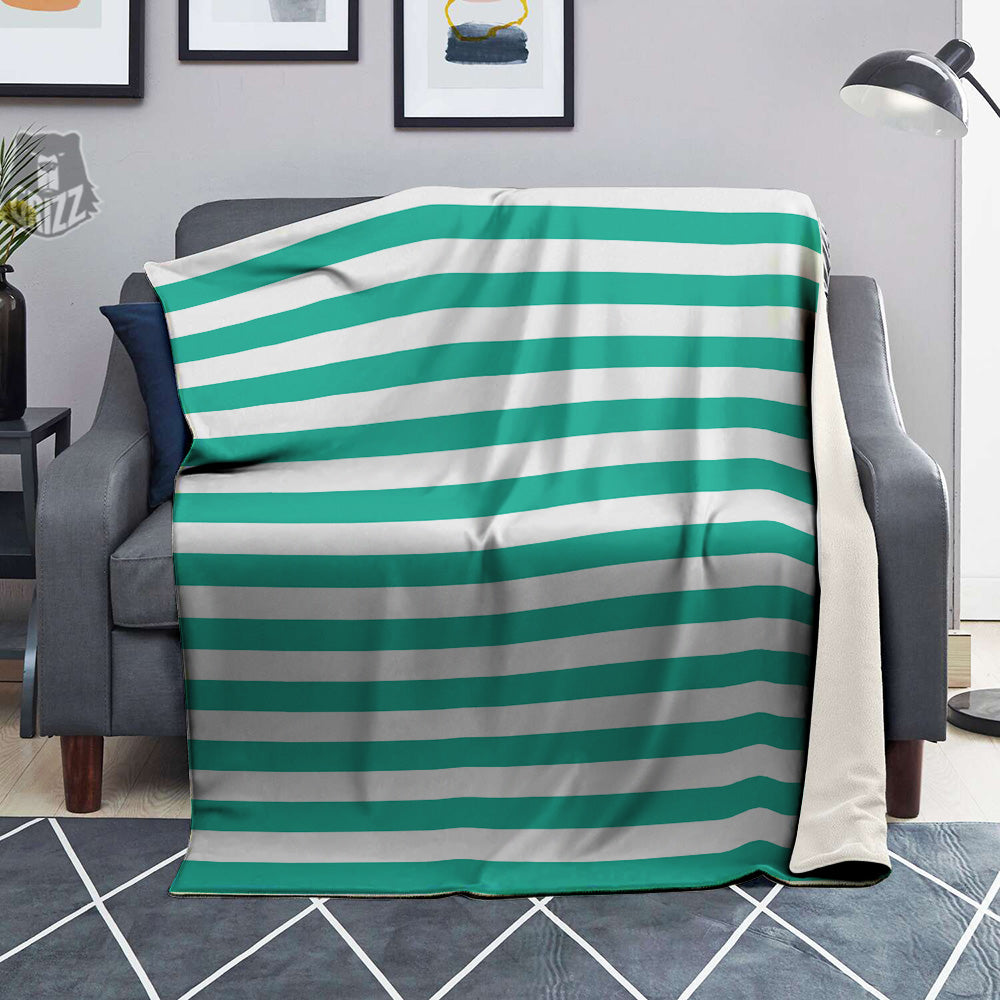 Teal Color Striped Print Blanket-grizzshop