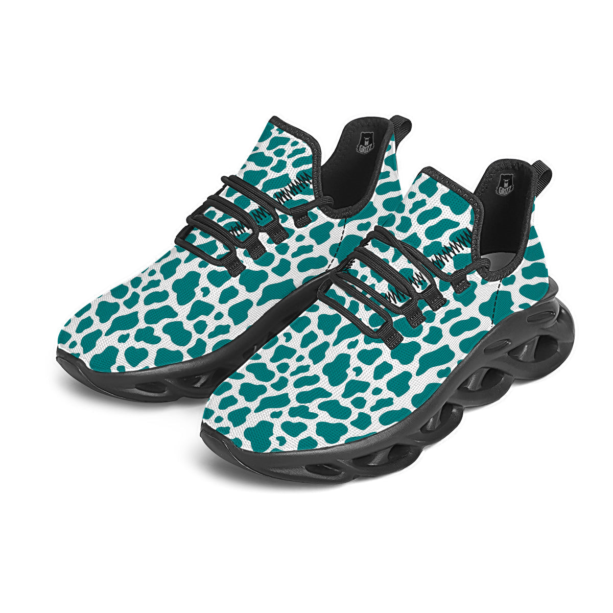 Teal Cow Print Pattern Black Running Shoes-grizzshop