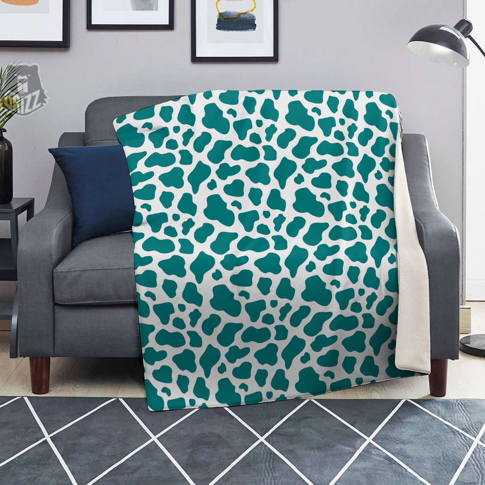 Teal Cow Print Pattern Blanket-grizzshop