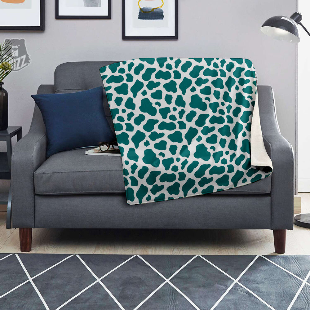 Teal Cow Print Pattern Blanket-grizzshop